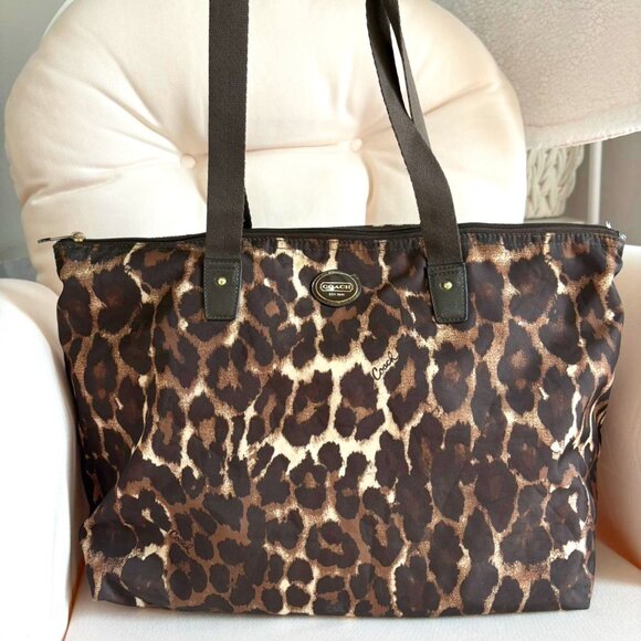 Coach leopard print tote nylon bag